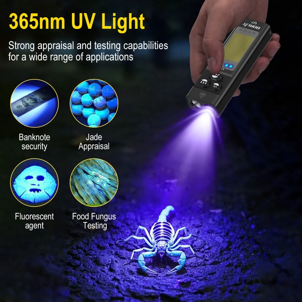 BORUiT U7 UV LED EDC linterna  - Camping Cooking Fish reseña y precio