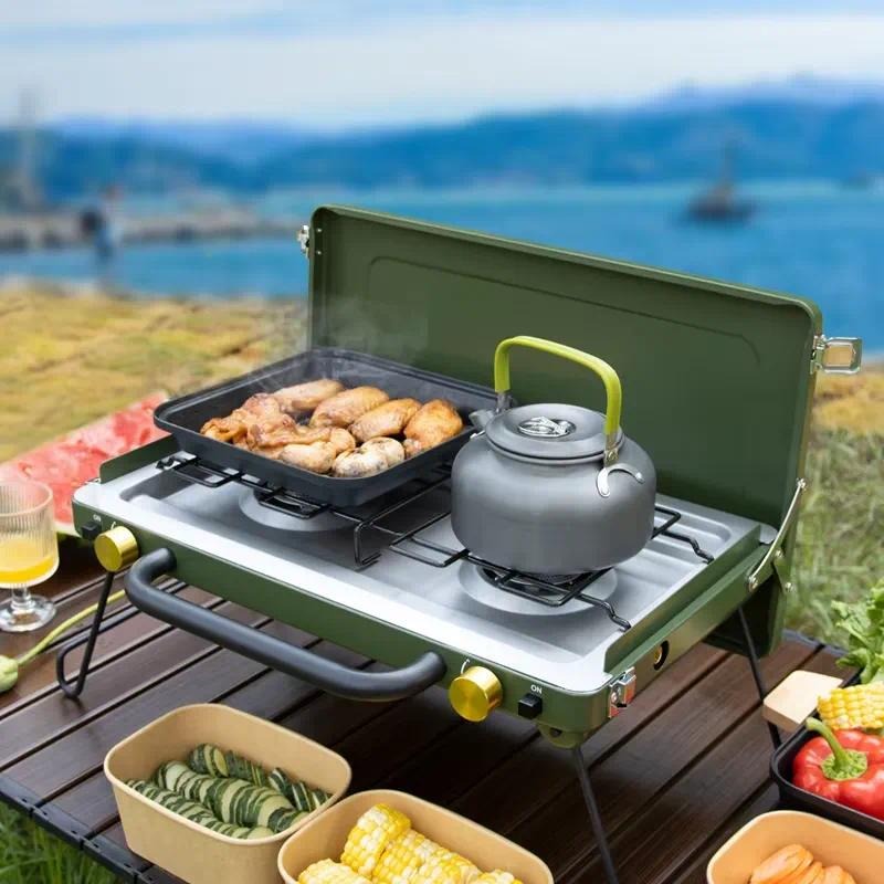 Estufa de camping plegable con - Camping Double Cooking Stove reseña y precio