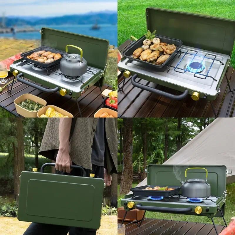 Estufa de camping plegable con - Camping Double Cooking Stove reseña y precio